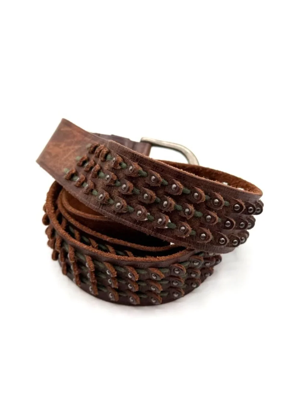 J. Crew Brown Genuine Leather Studded Detail Belt Size M